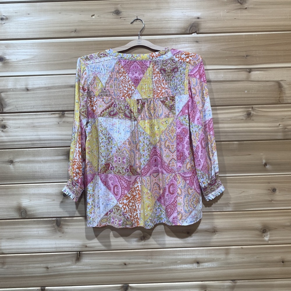 Rose + Olive Blouse Womens Small Multicolor Paisley Floral Button Front Boho - Picture 10 of 13